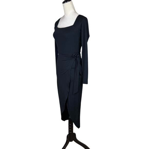 Lulu’s NWT Truly Timeless Black Long Sleeve Fitted Stretch Midi Wrap Dress - Picture 3 of 13